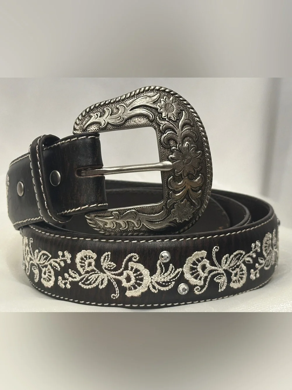 Shyanne Genuine Leather Women's Western Embroidered Belt Size L Dark Brown